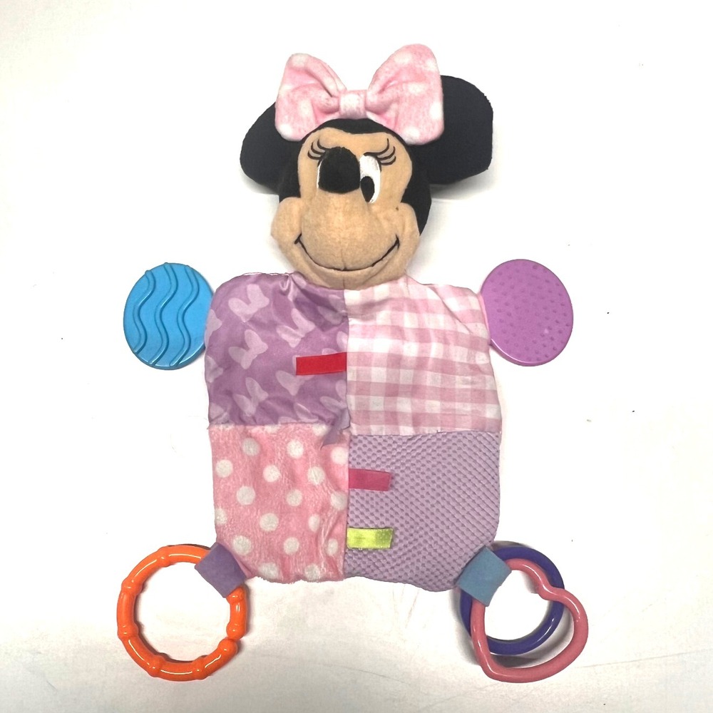 Disney‎ Baby Minnie Mouse Activity Toy Teether Blanket Lovey Rings Tags
